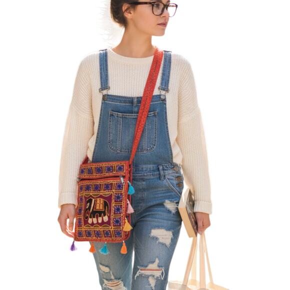 Unbranded Handbags - Elephant Purse Indian Boho Crossbody Handbag Wide Strap Embroidered Mirror Hippi